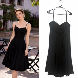 GAÂLA PARIS Bardot Linen Corset Sweetheart Neckline Black Dress Large/40